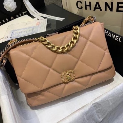 Velká klopová kabelka Chanel 19 AS1162 světle růžová