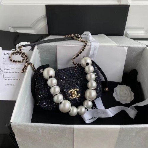 Kabelka Chanel s klopou Tweed 0593 černá